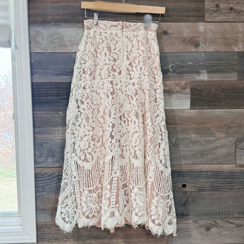 LULUS White Lace Midi Skirt